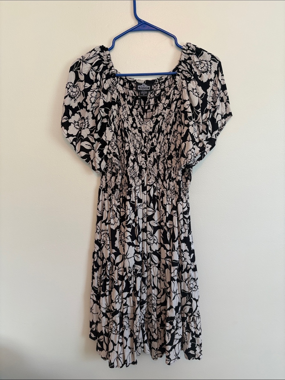 Angie Black and White Floral Smocked Midi Dress